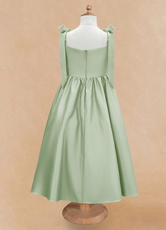 Azazie Chelsie Robe Demoiselle D'honneur Fillette Robe Trapèze en Mat Satiné Arc Vert Sauge image6