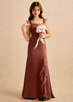 Azazie Novalie Girls Formal Flower Girl Dresses Auburn Mermaid Bow Stretch Satin Dress image5