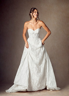 Azazie Meadow Wedding Dresses Diamond White Ball-Gown Strapless Floral Burnout Jacquard Dress image5