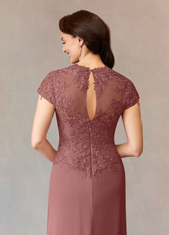 Azazie Junie Mère de la mariée Robes Robe Trapèze en Mousseline de soie Dentelle Rose Du Désert image10