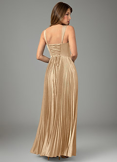Azazie Avenelle Bridesmaid Dresses Champagne A-Line Corset Stretch Satin Dress image2