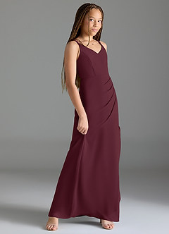 Azazie Leo Junior Cabernet Mermaid Pleated Chiffon Dress image3