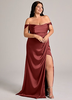 Azazie Johana Bridesmaid Dresses Terracotta Mermaid Off the Shoulder Stretch Satin Convertible Dress image11