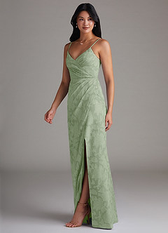 Azazie Maci Bridesmaid Dresses Dusty Sage Sheath Pleated Floral Burnout Dress image3