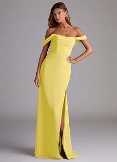 Azazie Saige Vestidos de damas de honor Vestido de Canario de Gasa de Corte en A Convertible con Vestidos sin tirantes image4