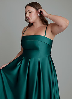 Azazie Lucienne Bridesmaid Dresses Peacock A-Line Strapless Stretch Satin Convertible Dress image14