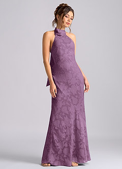 Azazie Velli Vestidos de damas de honor Vestido de Glicinia de Devorado Floral de Corte Sirena con Cuello Alto image5