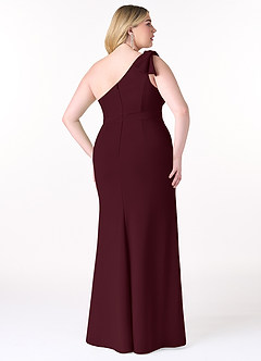 Azazie Rinna Bridesmaid Dresses Cabernet Mermaid One Shoulder Stretch Crepe Dress image6