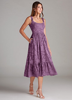 Azazie Alissa Bridesmaid Dresses Wisteria A-Line with Pockets Floral Burnout Dress image4