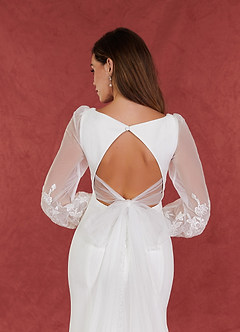 Azazie Yunifer At-home Try On Dresses Diamond White Mermaid V-Neck lace Stretch Crepe Dress image7