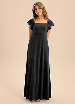 Azazie Bondi Junior Black A-Line Bow Velvet Dress image4
