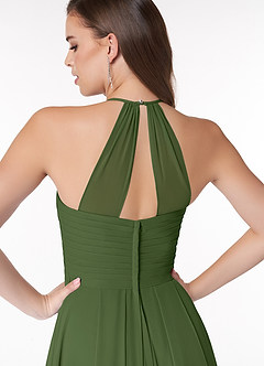 Azazie Ginger Bridesmaid Dresses Olive A-Line Halter Pleated Chiffon Dress image3