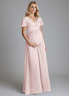 Azazie Verna Maternity Bridesmaid Dresses A-Line V-Neck Ruched Chiffon Floor-Length Dress image3