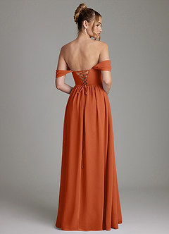 Azazie Caterina Vestidos de damas de honor Vestido Naranja Quemada de Gasa de Línea A con Corsé image10