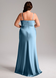 Azazie Lidia Bridesmaid Dresses Steel Blue Mermaid Side Slit Stretch Satin Dress image9