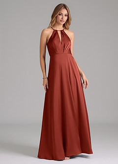 Azazie Evalleen Brautjungfernkleider A-Linie Plissee Stretch-Satin Kleid Terrakotta image3