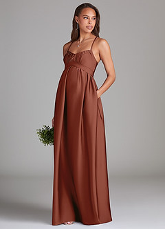 Azazie Llana Maternity Bridesmaid Dresses A-Line Stretch Satin Floor-Length Dress with Pockets image3