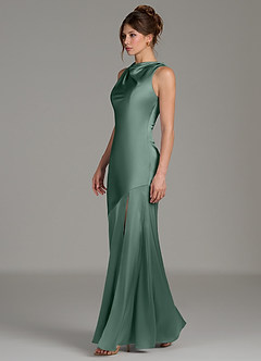 Azazie Kiara Bridesmaid Dresses Eucalyptus Mermaid Pleated Stretch Satin Dress image3