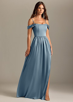 Azazie Calianna Bridesmaid Dresses Dusty Blue A-Line Off the Shoulder Stretch Satin Convertible Dress image7