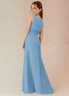 Azazie Snow Junior Abito A-Line in Chiffon Pizzo Blu Acciaio image2