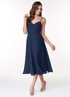 Azazie Clarissa Bridesmaid Dresses Dark Navy A-Line V-Neck Chiffon Dress image4