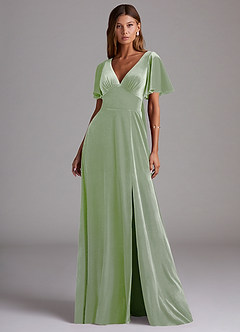 Azazie Kimber Robes de demoiselle d'honneur Robe Trapèze en velours avec poches Vert Sauge image4