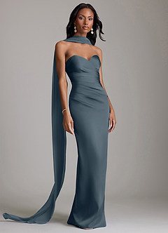 Azazie Sonora Vestidos de damas de honor Vestido de Crepúsculo de Satén Elástico de Corte Recto con Sin tirantes image9