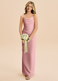 Azazie Mai Junior Vestido de Rosa Polvorienta de Gasa de Corte Recto con Plisado image4