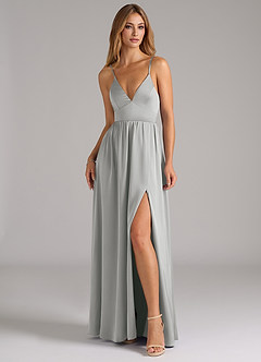 Azazie Aaida Bridesmaid Dresses Silver A-Line Corset Stretch Satin Dress image4