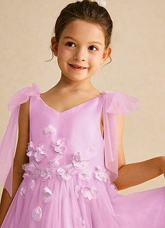 Azazie Minia Flower Girl Dresses Candy Pink A-Line Bow Matte Satin Dress image4
