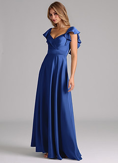 Azazie Leilani Bridesmaid Dresses Royal Blue A-Line Ruched Stretch Satin Dress image8