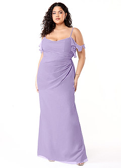 Azazie Emeralda Jurken voor bruidsmeisjes Jurk van Chiffon met Kolom Off the Shoulder Lila image7