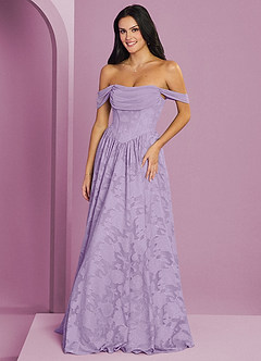 Barbie ♥ Azazie Bridesmaid Dresses Lilac A-Line Off the Shoulder Floral Burnout Convertible Dress image6