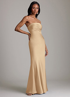 Azazie Saylor 신부 들러리 드레스 인어 스트랩리스 스트레치 새틴 바닥 길이 드레스 image4