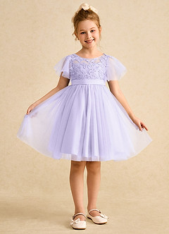 Azazie Queenie Robe Demoiselle D'honneur Fillette Robe Trapèze en Dentelle Lilas image1