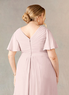 Azazie Morning Glory Final Sale Blushing Pink A-Line V-Neck Ruched Chiffon Dress image10