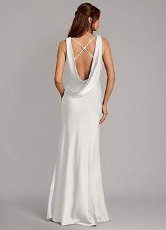 Azazie Cheryl Vestidos de damas de honor Vestido de Blanco de Satén Elástico de Corte Sirena image5