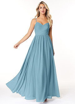 Azazie Lisbon Vestidos de damas de honor Vestido de Azul Malhumorado de Gasa de Corte en A con Escote de Corazón image3