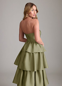 Azazie Faye Bridesmaid Dresses Pistachio A-Line Ruched Stretch Satin Dress image6