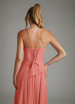 Azazie Holly Bridesmaid Dresses Salmon Pink A-Line Corset Chiffon Dress image8