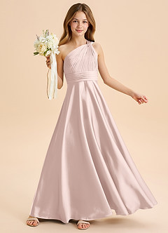 Azazie Charlize Junior Blushing Pink A-Line Pleated Stretch Satin Dress image1
