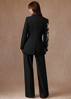 front Elodie Negro Traje de pantalón de 3 piezas con estampado floral y tejido refinado
