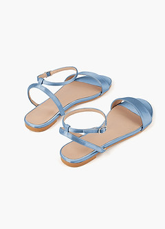 front Satin Ankle Strap Flat Sandals