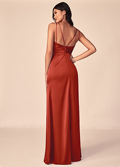 Azazie Aqua Bridesmaid Dresses Rust A-Line V-Neck Pleated Stretch Satin Dress image2