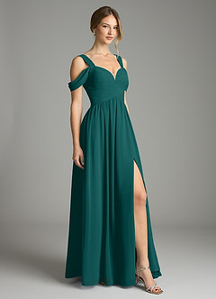 Azazie Lianne Bridesmaid Dresses Peacock A-Line Off the Shoulder Chiffon Dress image5