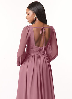 Azazie Norah Bridesmaid Dresses Vintage Mauve A-Line V-Neck Long Sleeve Chiffon Dress image3