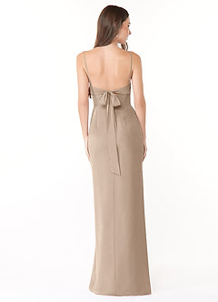 Azazie Mai Bridesmaid Dresses Taupe Sheath Pleated Chiffon Dress image2