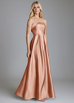 Azazie Lucienne Vestidos de damas de honor Vestido de Oro Rosa de Satén Elástico de Corte en A Convertible con Sin tirantes image4