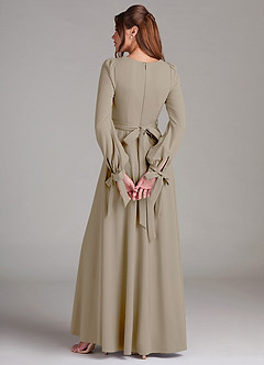 Azazie Leonia Bridesmaid Dresses Taupe A-Line Long Sleeve Stretch Crepe Dress image6