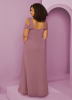 Barbie ♥ Azazie Final Sale Vintage Mauve A-Line Off the Shoulder Chiffon Dress image8